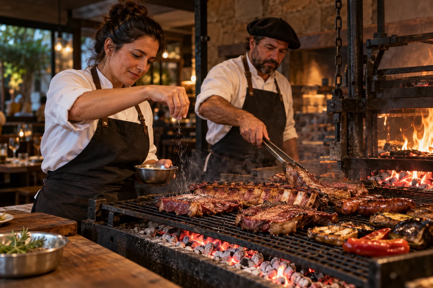 Equipo de parrilla de Asadazo trabajando junto al fuego