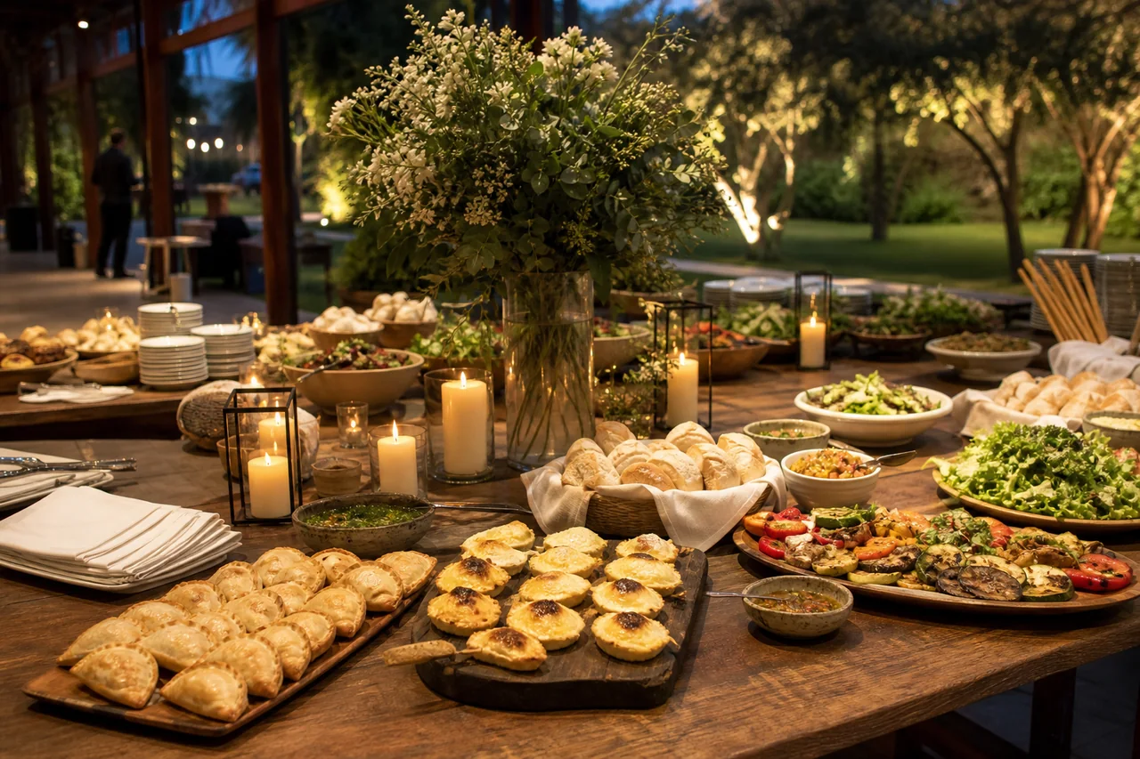 Mesa de catering argentino para una recepción