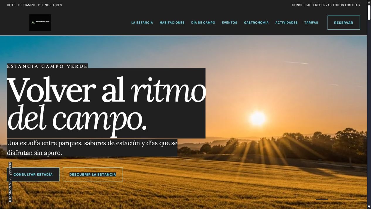 Vista previa de sitio web para estancia